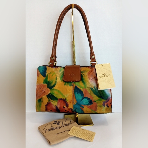 Patricia Nash Handbags - NWT Patricia Nash Leather Rienzo Satchel, Watercolor Butterfly 🦋 multi color